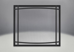 Façade classique noire illustrée avec des barres d'accent cambrées en fini noir et un écran de protection