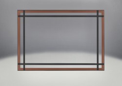 Façade classique illustrée avec un revêtement en fini cuivre brossé, des barres d'accent droites en fini noir et un écran de protection