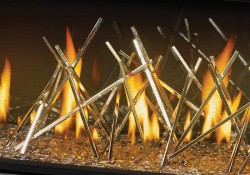 Panneaux réflecteurs radiants en porcelaine MIRO-FLAMME<sup>MD</sup>, billes de verre transparentes et bâtonnets décoratifs plaqués nickel